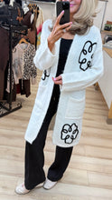 Load image into Gallery viewer, 1.             Soft Knit Embroidered Flower Long Cardigan-Cream/Black
