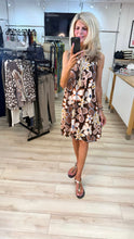 Load image into Gallery viewer, 1.              Retro Floral Frill Neck Dress-Brown Multi
