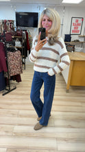 Load image into Gallery viewer, 1.        Striped Boucle Knit-Ecru/Mocha
