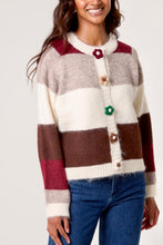 Load image into Gallery viewer, 1.                   Flower Button Striped Knit Cardigan-Multi
