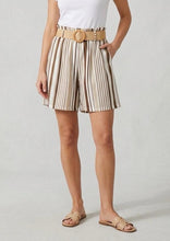 Load image into Gallery viewer, 1.                 Belted Striped Shorts-Brown/White
