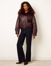 Load image into Gallery viewer, 1. Faux Leather Fur Trim Bomber Jacket-Burgundy
