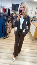 Load image into Gallery viewer, 1.                Chunky Knit Daisy Embellished Cardigan-Chocolate
