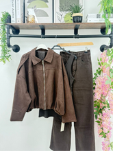 Load image into Gallery viewer, 1.Faux Suede Bomber Jacket-Chocolate
