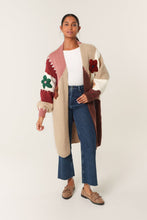 Load image into Gallery viewer, 1.  Appliqué Flower Chunky Knit Longline Cardigan-Chocolate/Wine/Multi
