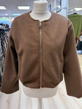 Load image into Gallery viewer, 1.            Collarless Wool Blend Bomber Jacket-Toffee
