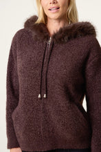 Load image into Gallery viewer, 1.       Zip Up Fur Trim Chenille Hoodie-Chocolate
