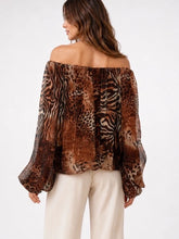 Load image into Gallery viewer, 1.  Chiffon Bardot Bubble Hem Top-Ginger Animal
