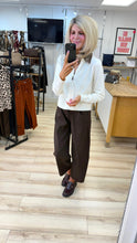 Load image into Gallery viewer, 1.               Faux Leather Collar Zip Front Cardigan-Ivory/Brown
