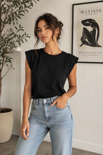 Load image into Gallery viewer, 1.Crew Neck Sleeve Detail T Shirt-Black
