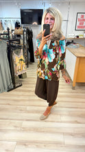 Load image into Gallery viewer, 1.     Tropical Print Gypsy Top-Chocolate/Multi
