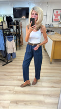 Load image into Gallery viewer, 1.            Barrel Leg Belted Trousers-Dark Denim
