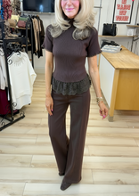 Load image into Gallery viewer, 1.    Lace Trim Knitted Top-Coffee
