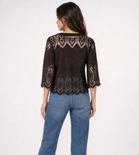 Load image into Gallery viewer, 1.      Crochet &amp; Lace Button Front Jacket-Chocolate
