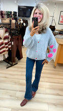 Load image into Gallery viewer, 1.  Soft Knit Hearts Cardigan-Silver Grey/Hot Pink
