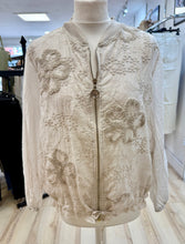 Load image into Gallery viewer, 1.     Embroidered Semi Sheer Bomber Jacket-Ecru
