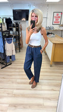 Load image into Gallery viewer, 1.            Barrel Leg Belted Trousers-Dark Denim

