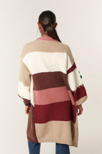Load image into Gallery viewer, 1.  Appliqué Flower Chunky Knit Longline Cardigan-Chocolate/Wine/Multi
