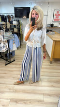 Load image into Gallery viewer, 1.      Striped Wide Leg Belted Trousers-Blue/White/Beige
