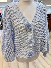 Load image into Gallery viewer, 1.    Crochet Open Knit Cardigan-Baby Blue
