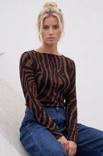 Load image into Gallery viewer, 1.                 Zebra Cashmere Blend Top-Chocolate/Black
