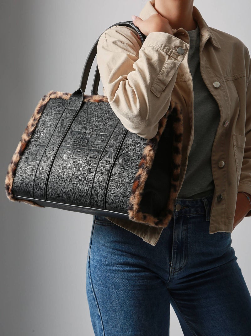 1.    The Tote Bag-Black/Leopard Trim