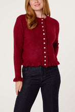 Load image into Gallery viewer, 1.       Frill Edged Cardigan-Wine
