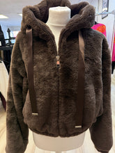Load image into Gallery viewer, 1.                              Luxe Hooded Faux Fur Bomber Jacket-Chocolate
