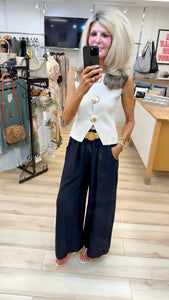 1.              Structured Knit Shell Button Waistcoat-Cream