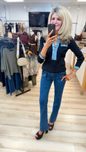 Load image into Gallery viewer, 1.             Denim Trim Ribbed Knit Top-Black
