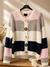 Load image into Gallery viewer, 1.                Colour Block Flower Button Cardigan-Multi
