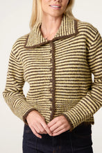 Load image into Gallery viewer, 1.              Striped Chunky Knit Jacket-Yellow/Brown

