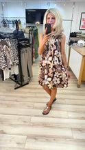 Load image into Gallery viewer, 1.              Retro Floral Frill Neck Dress-Brown Multi
