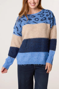 1.          Colour Block Striped Jumper-Blues/Animal