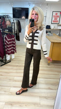 Load image into Gallery viewer, 1.                       Button Trim Contrast Zip Jumper-Ecru/Chocolate
