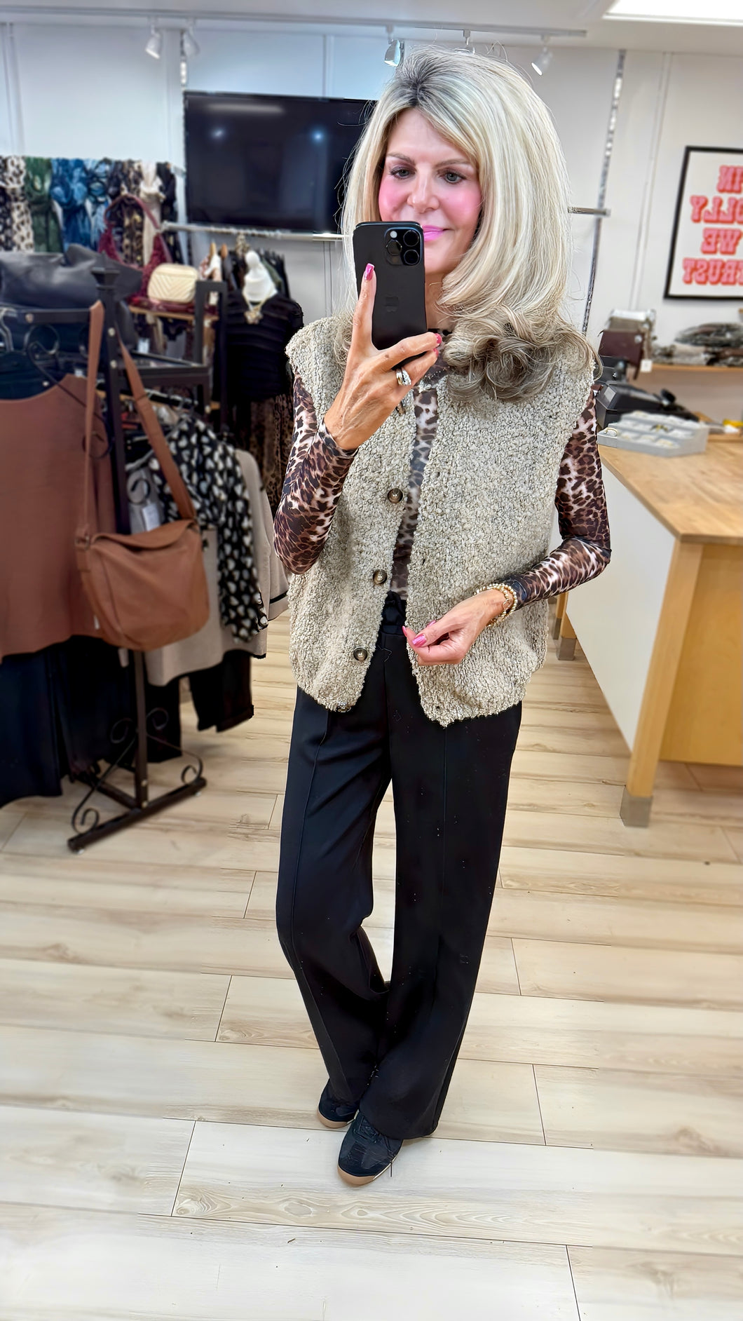 1.Boucle Knit Waistcoat-Latte