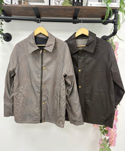 Load image into Gallery viewer, 1.                  Reversible Faux Leather Zip Up Jacket-Chocolate/Check
