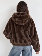 Load image into Gallery viewer, 1.                              Luxe Hooded Faux Fur Bomber Jacket-Chocolate
