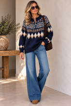 Load image into Gallery viewer, 1.    Fair Isle Part Zip Soft Knit Jumper-Navy
