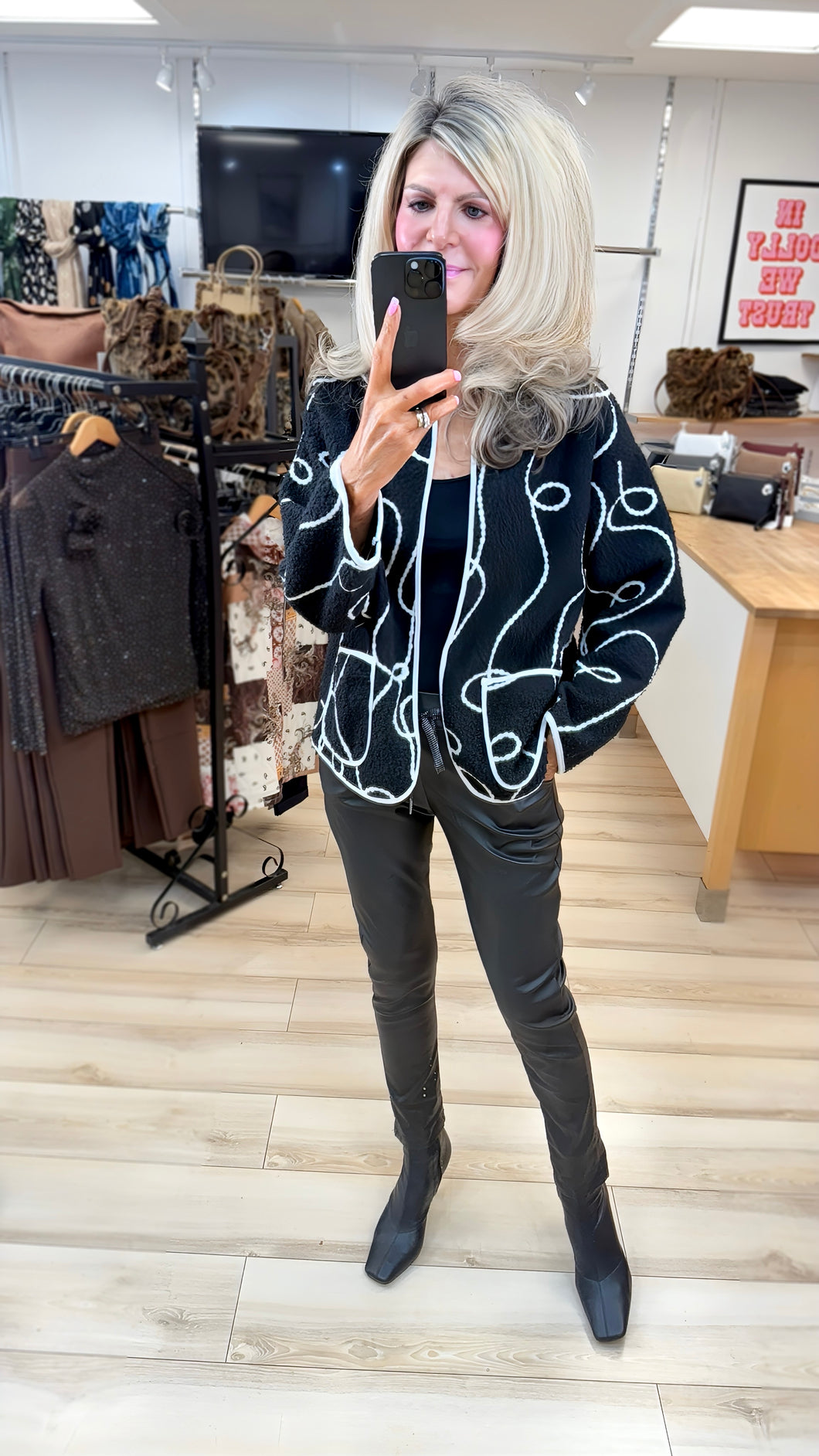 1. Swirls Boucle Jacket-Black/White