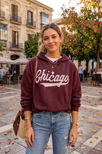 Load image into Gallery viewer, 1.                CHICAGO Bubble Hem Hoodie-Wine
