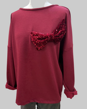 Load image into Gallery viewer, 1.    Sequin Bow Sweatshirt-Wine
