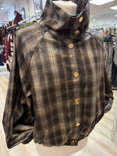 Load image into Gallery viewer, 1.                       Check Funnel Neck Bomber Rain Jacket-Chocolate
