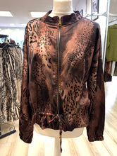 Load image into Gallery viewer, 1.                    Satin Medium Weight Animal Print Bomber Jacket-Aubergine
