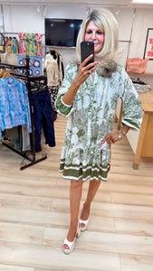 1. Tropics Smock Dress-White/Khaki