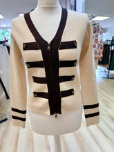 Load image into Gallery viewer, 1.                       Button Trim Contrast Zip Jumper-Ecru/Chocolate
