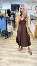 Load image into Gallery viewer, 1.                 Gold Trim Strap Dress-Chocolate

