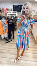 Load image into Gallery viewer, 1.BELLA Bardot Pocket Midi Dress-Abstract Stripe Multi/Gold Flecks
