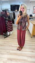 Load image into Gallery viewer, 1.             Leopard Military Style Denim Waistcoat-Wine/Black
