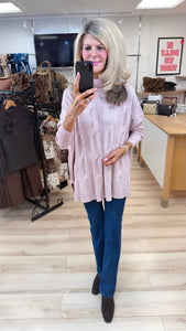 1.   Cable Knit Oversize Polo-Pink